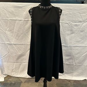 GRACIA Black Sleeveless A line Holiday Dress w Mirror Stud Trim Sz Medium